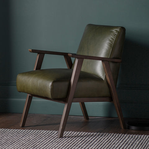 Jacob & Jacob Knightly Green Leather Accent Chair / Armchair - Joshua Interiors Home Furniture and Accessories