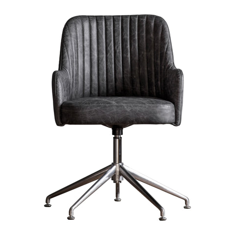 Jacob & Jacob Marcel Antique Ebony Leather Swivel Desk Chair - Joshua Interiors Home Furniture and Accessories