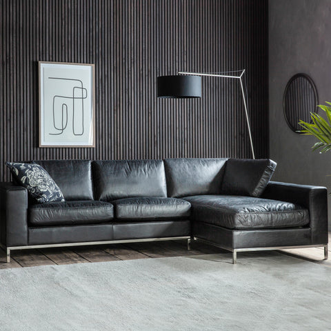 Jacob & Jacob Palmero Corner Chaise Sofa Black Leather - Joshua Interiors Home Furniture and Accessories