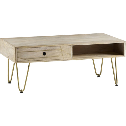 Indian Hub Light Gold Rectangular Wood Coffee Table - Joshua Interiors Home Furniture and Accessories