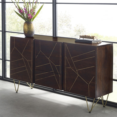 Indian Hub Dark Gold Extra Large Wood Sideboard - Joshua Interiors Home Furniture and Accessories