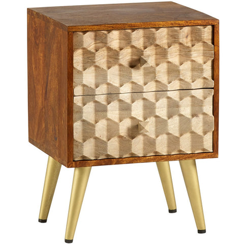 Indian Hub Edison 2 Drawer Gold Wood Side Table / Bedside Table - Joshua Interiors Home Furniture and Accessories
