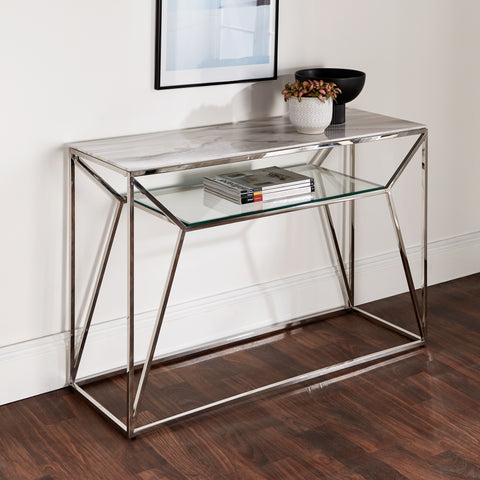 Native H&L White Marble Glass Console Table - Joshua Interiors Home Furniture and Accessories