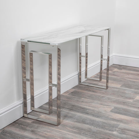 Native H&L Milan White Marble Glass Console Table - Joshua Interiors Home Furniture and Accessories