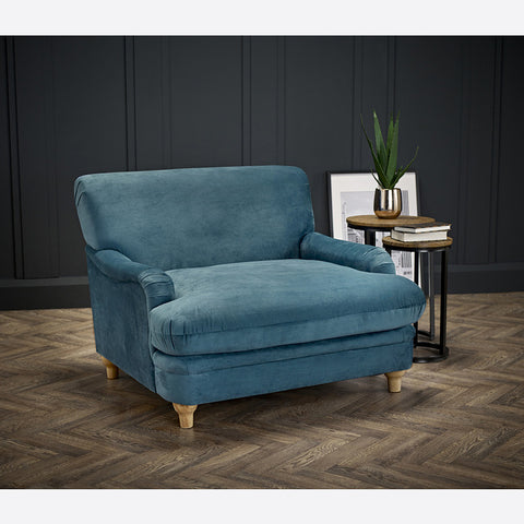 Plumpton Peacock Blue Velvet 2 Seater Armchair / Loveseat - Joshua Interiors Home Furniture and Accessories