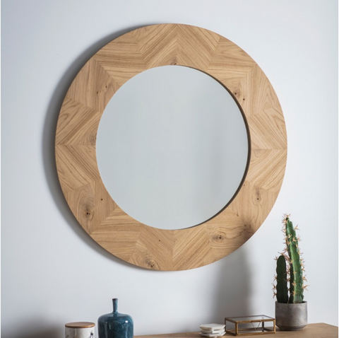 Firenze Oak Framed Round Mirror - Joshua Interiors Home Furniture and Accessories