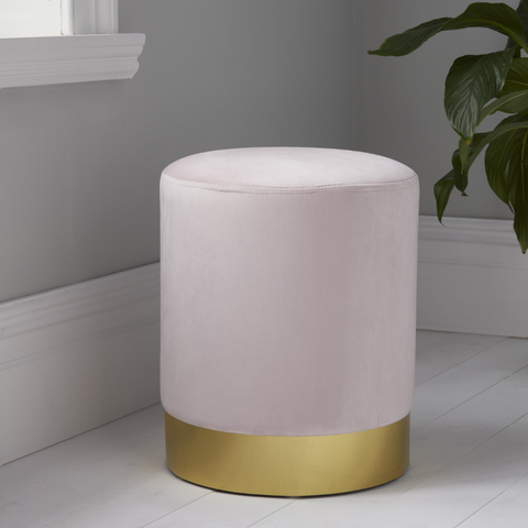 Native H&L Pink Velvet With Gold Accent Footstool / Pouffe - Joshua Interiors Home Furniture and Accessories
