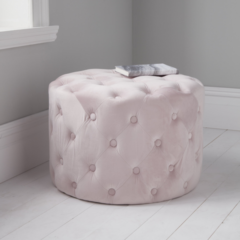 Native H&L Pink Velvet Tufted Footstool / Pouffe - Joshua Interiors Home Furniture and Accessories