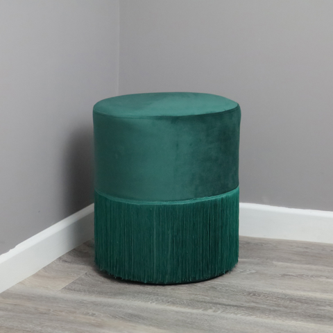 Native H&L Green Velvet Tassle Footstool / Pouffe - Joshua Interiors Home Furniture and Accessories