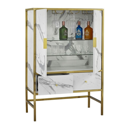 The Monte Carlo Gold And White Marble Drinks Cabinet / Cocktail Cabinet - Joshua Interiors Home Furniture and Accessories