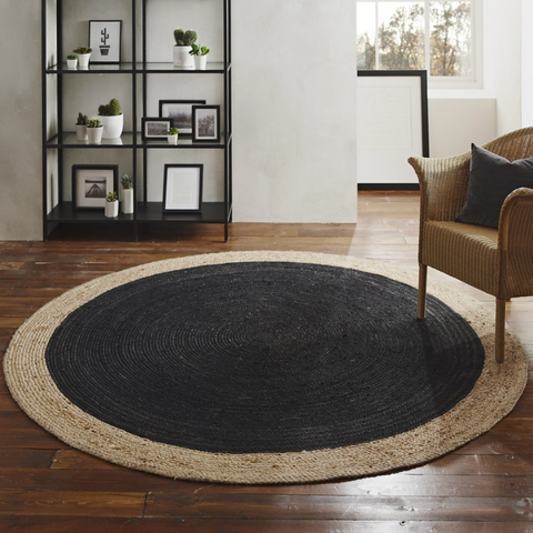 Native H&L Milano Soft Round Jute Rug With Charcoal Centre - Joshua Interiors Home Furniture and Accessories