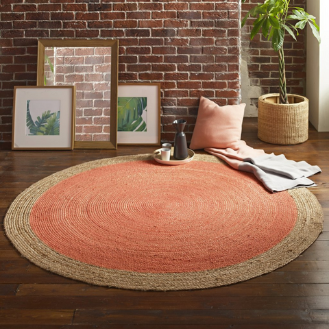 Native H&L Milano Soft Round Jute Rug With Blood Orange Centre - Joshua Interiors Home Furniture and Accessories