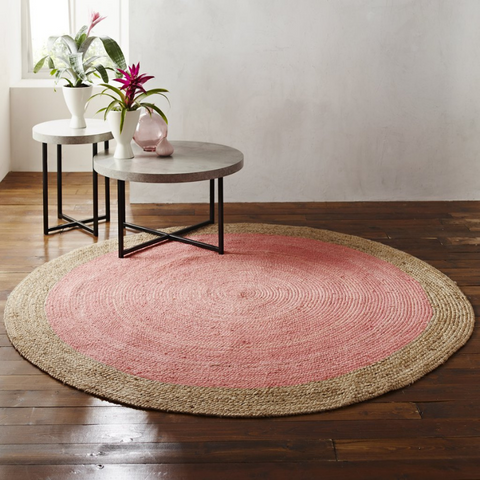 Native H&L Milano Soft Round Jute Rug With Pale Pink Centre - Joshua Interiors Home Furniture and Accessories