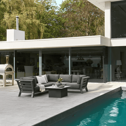 Meteoro Garden Corner Sofa Set With Nest Table By 4 Seasons Outdoors - Anthracite Grey