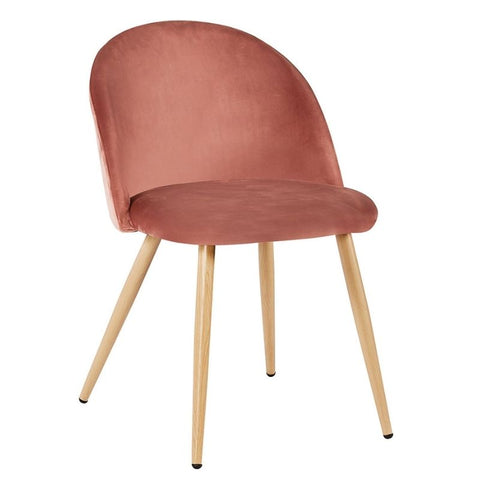 Venice Rose Pink Velvet And Wood Effect Dining Chair ( Comes As A Pair ) - Joshua Interiors Home Furniture and Accessories