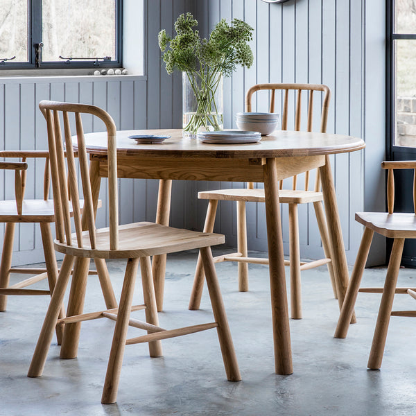 Round oak deals dining table set