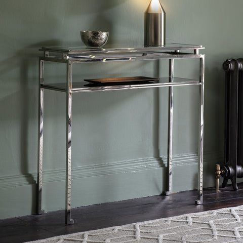 Jacob & Jacob Salerno Silver & Glass Console Table - Joshua Interiors Home Furniture and Accessories