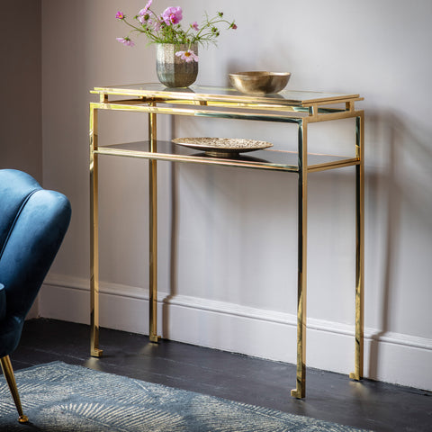 Jacob & Jacob Salerno Gold & Glass Console Table - Joshua Interiors Home Furniture and Accessories