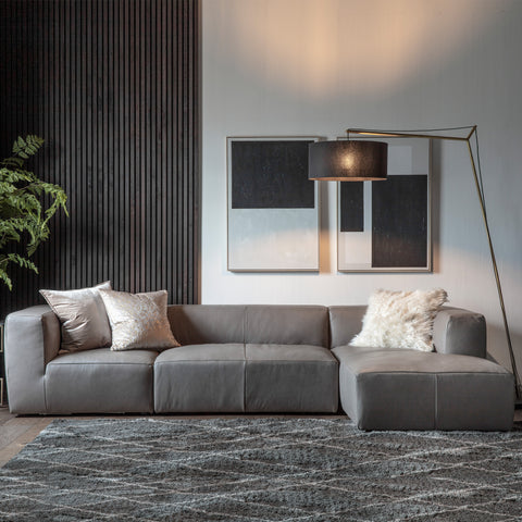Jacob & Jacob Florente Grey Leather Chaise Sofa - Joshua Interiors Home Furniture and Accessories