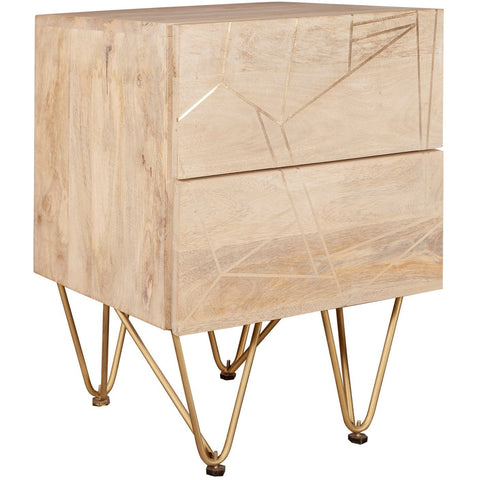 Indian Hub Light Gold 2 Drawer Wood Side Table / Bedside Table - Joshua Interiors Home Furniture and Accessories
