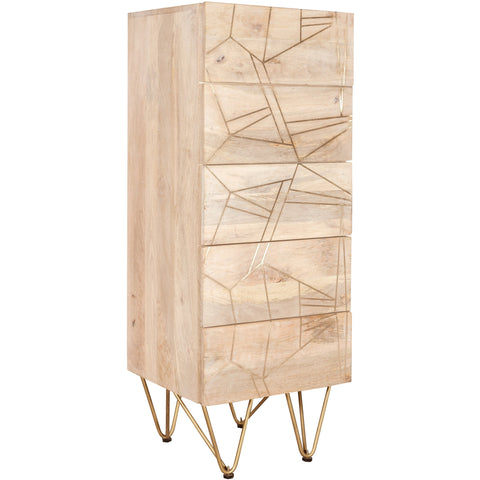 Indian Hub Light Gold Wood Tall Chest of Drawers - Joshua Interiors Home Furniture and Accessories