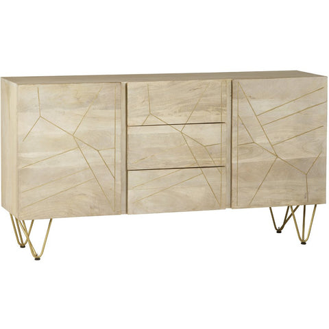 Indian Hub Light Gold Extra Large Wood Sideboard - Joshua Interiors Home Furniture and Accessories
