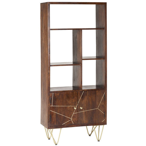 Indian Hub Dark Gold Large Wood Display Unit / Bookcase - Joshua Interiors Home Furniture and Accessories