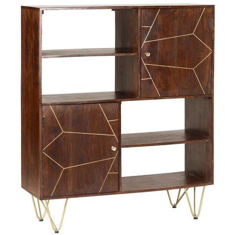 Indian Hub Dark Gold Wood Display Cabinet / Bookcase - Joshua Interiors Home Furniture and Accessories