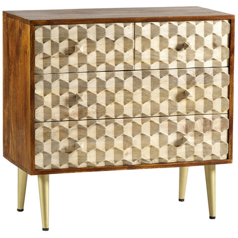 Indian Hub Edison Gold Wood 4 Drawer Chest - Joshua Interiors Home Furniture and Accessories