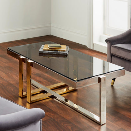 Native H&L Nexus Gold And Silver Glass Coffee Table - Joshua Interiors Home Furniture and Accessories