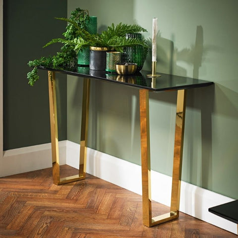 Antibes Black And Gold Rectangular Console Table - Joshua Interiors Home Furniture and Accessories