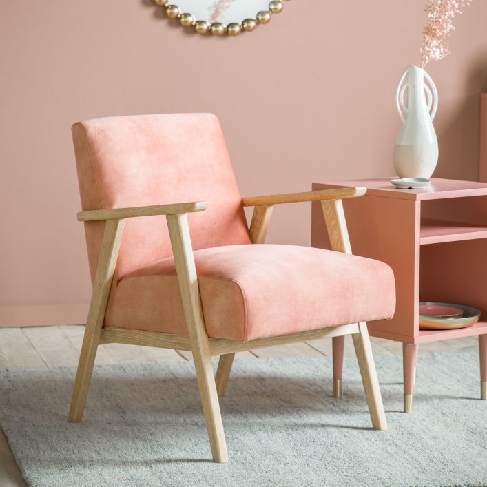 Blush pink discount armchair and footstool