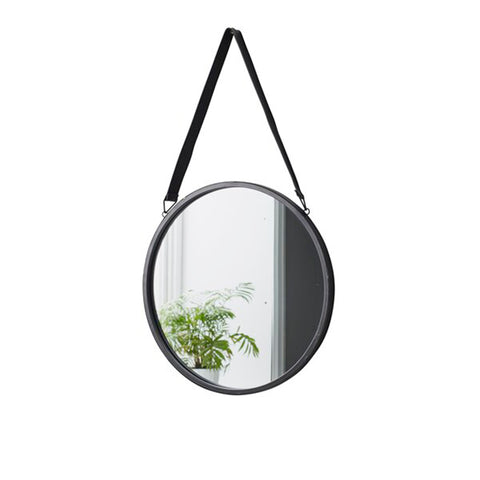 Black Frame Round Mirror with Leather Strap - Joshua Interiors Home Furniture and Accessories