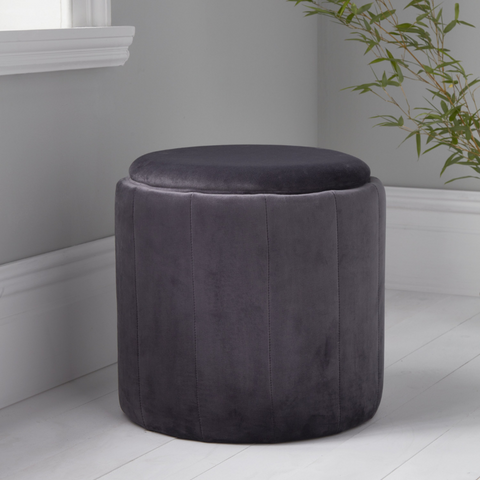 Native H&L Grey Velvet Plush Footstool / Pouffe - Joshua Interiors Home Furniture and Accessories