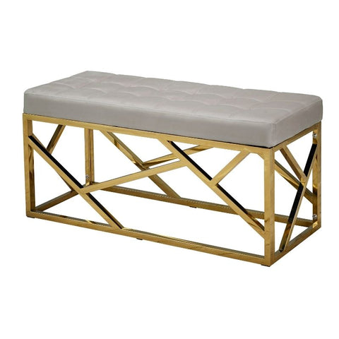 Renata Gold And Mink Grey Velvet Padded Bench - Joshua Interiors Home Furniture and Accessories