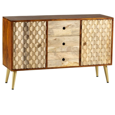 Indian Hub Edison Gold Wood Large Sideboard - Joshua Interiors Home Furniture and Accessories