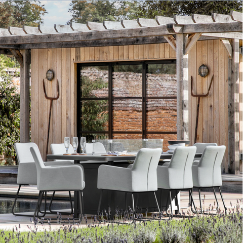 Jacob & Jacob Elysse Dining Set With Fire Pit Table In Slate Grey