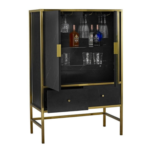 The Monte Carlo Gold And Black Marble Drinks Cabinet / Cocktail Cabinet - Joshua Interiors Home Furniture and Accessories