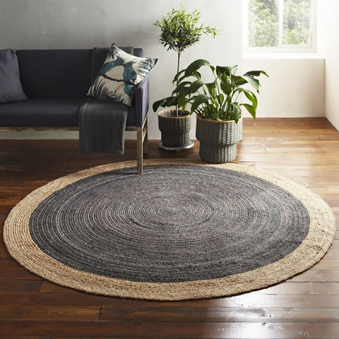Native H&L Milano Soft Round Jute Rug With Light Grey Centre - Joshua Interiors Home Furniture and Accessories