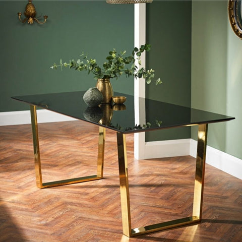 Antibes Black And Gold Rectangular Dining Table - Joshua Interiors Home Furniture and Accessories