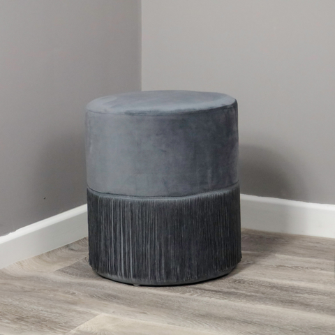 Native H&L Grey Velvet Tassle Footstool / Pouffe - Joshua Interiors Home Furniture and Accessories